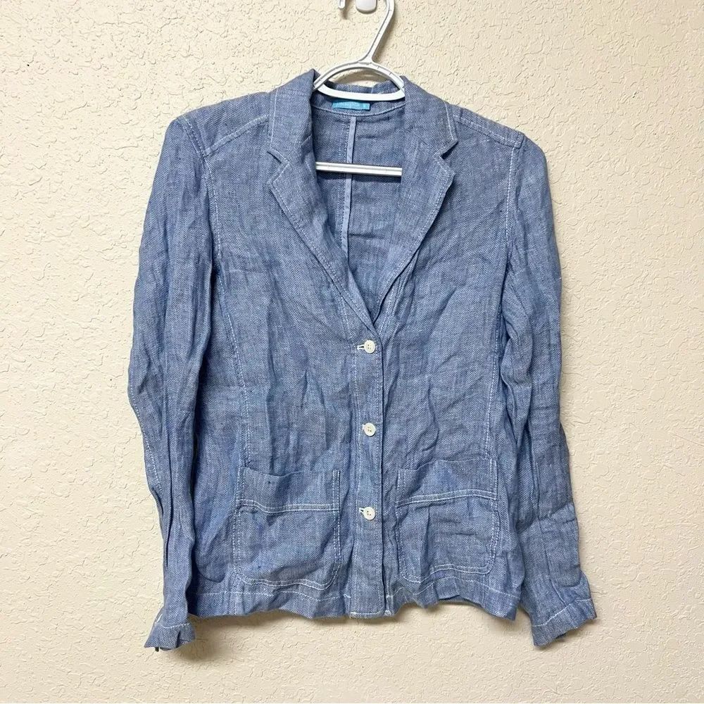 J. McLaughlin Button Up Long Sleeve Jacket Blazer 100% Linen Womens Size 0